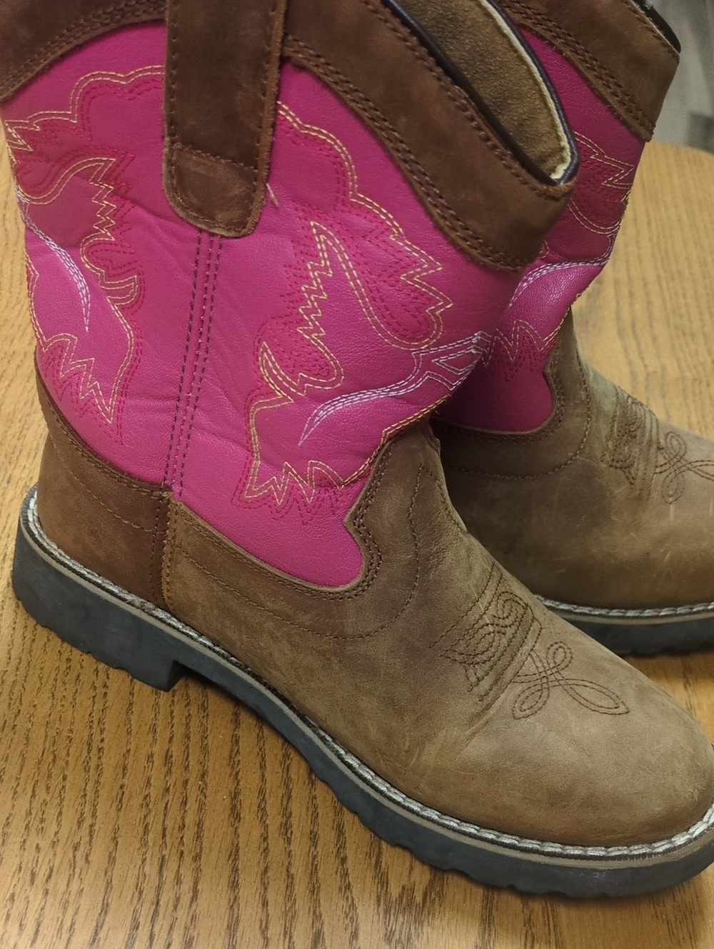 Itasca Brown and Hot Pink Kids Western Pull-On Boots